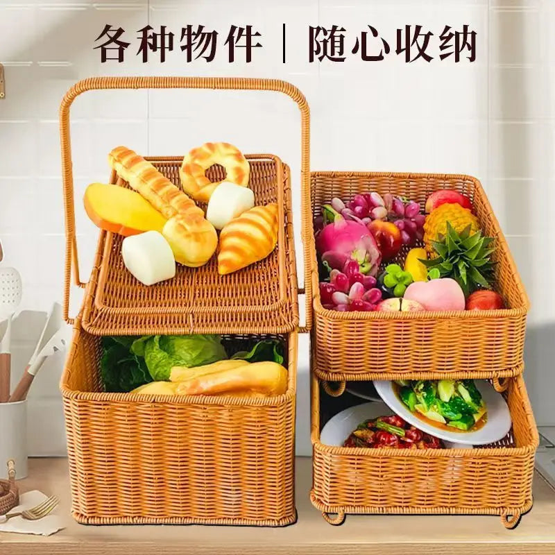 Afralia™ Handwoven Rattan Picnic Basket with Lid and Rectangular Outdoor Storage