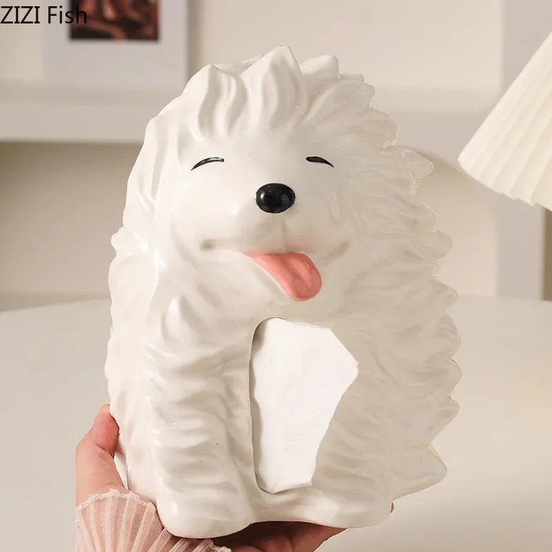 Afralia™ Cartoon Puppy Tissue Box: Cute Animals Ceramic Desk Decoration & Paper Towel Case