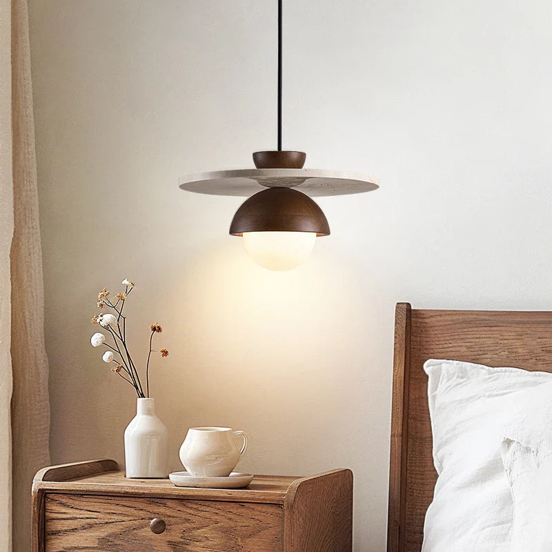Afralia™ White Glass Ball LED Pendant Light - Modern Nordic Wood Home Decor EntityState -Yellow Travertine.