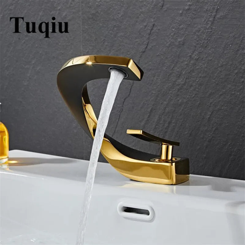 Afralia™ Black & Gold Basin Faucet: Brushed Gold/Nickel/Chrome Mixer Tap, Hot & Cold Water