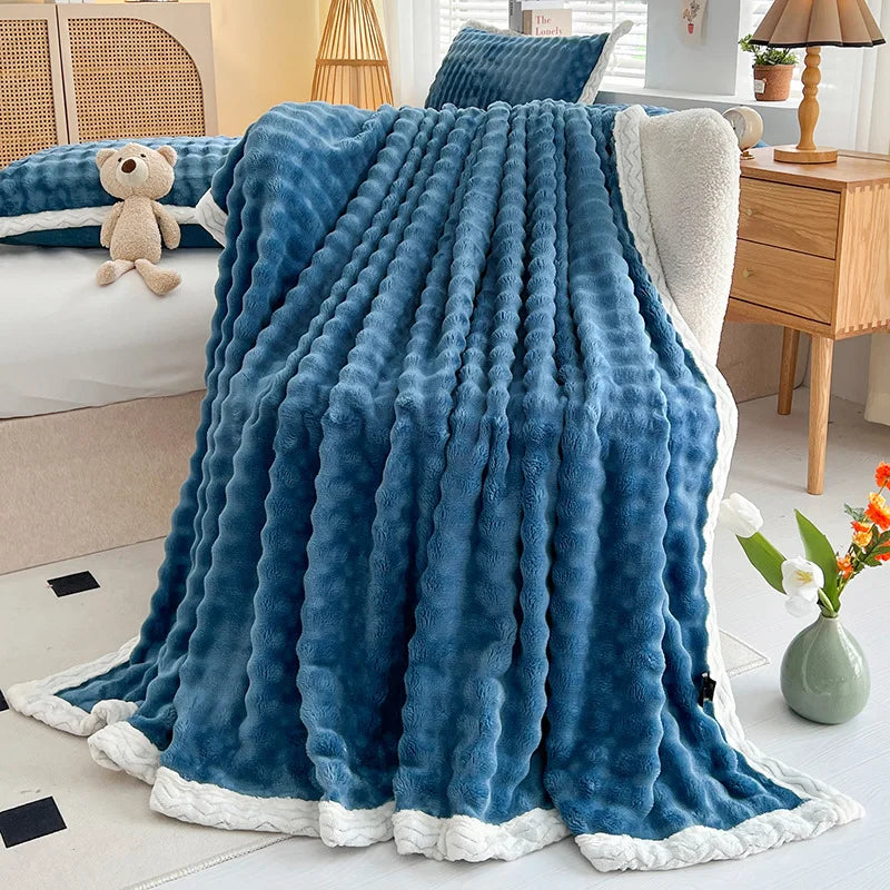 Afralia™ Winter Plush Blanket: Soft Coral Fleece & Faux Rabbit Velvet Cozy Bed Cover