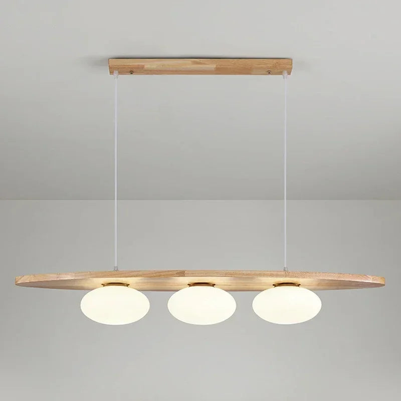Afralia™ Nordic Wood Chandelier Glass Pendant Light for Dining Room Kitchen Cafe Bar