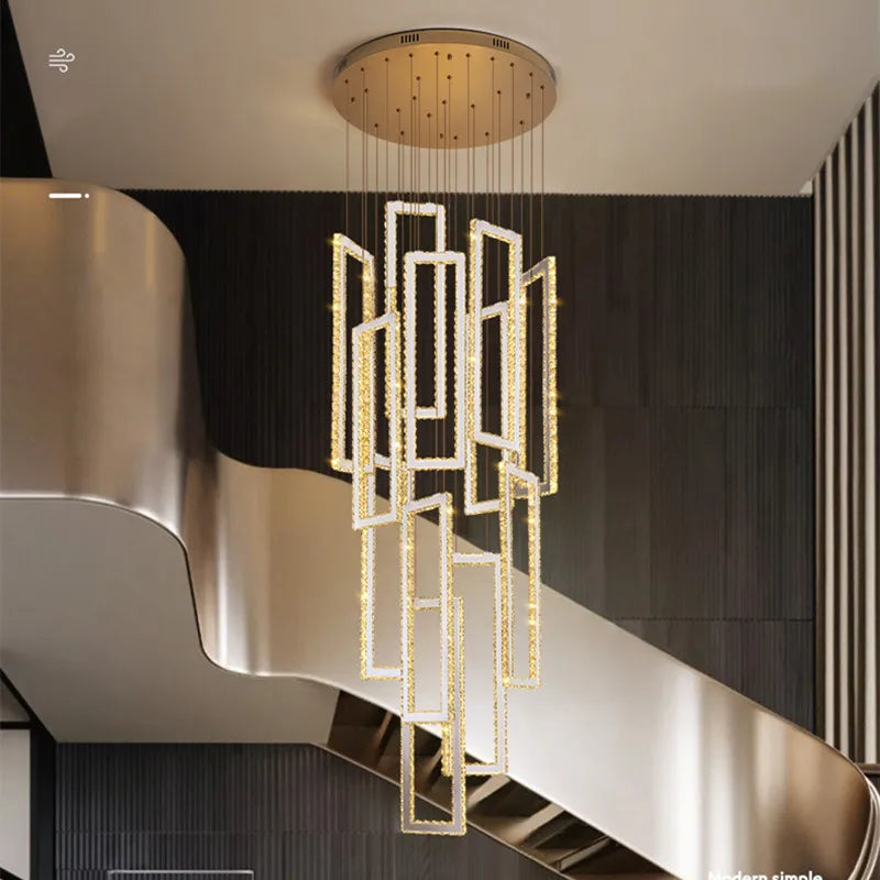 Afralia™ Modern Crystal LED Pendant Lights Steel Rectangle Hanging Lamp