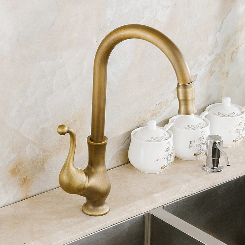 Afralia™ Antique Brass Swivel Spout Kitchen Faucet Single Handle Vessel Sink Mixer Tap