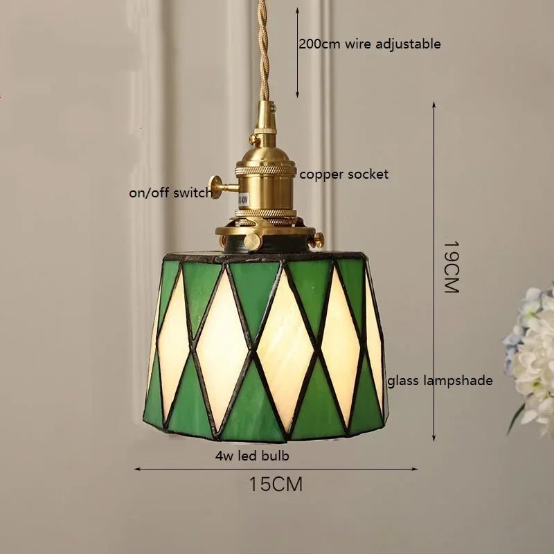 Afralia™ Colorful Glass Copper LED Pendant Light for Kitchen Bedroom Living Room Loft