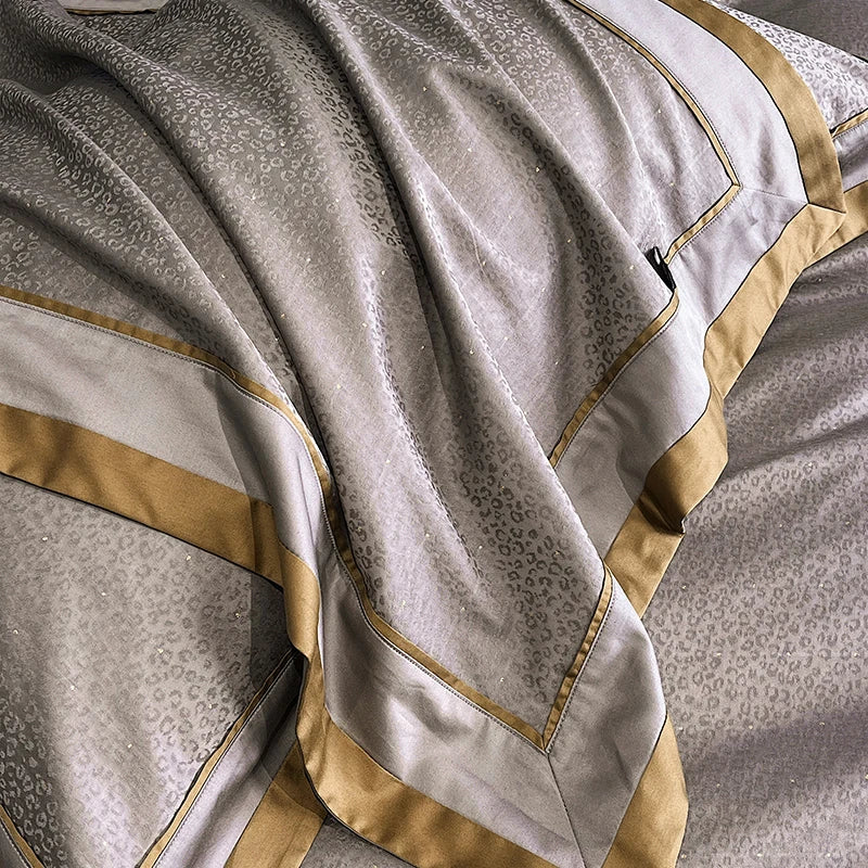 Afralia™ Egyptian Cotton Leopard Jacquard Luxury Bedding Set with Satin Finish