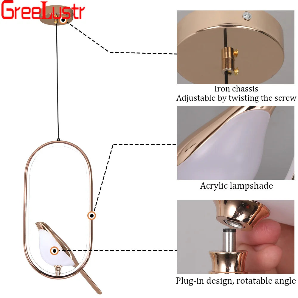 Afralia™ Modern Art Bird LED Pendant Lamp for Entryway Bedroom