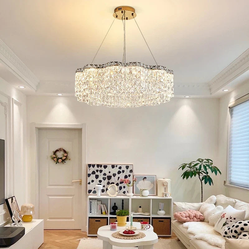 Afralia™ Luxury Crystal Pendant Lights Dimmable LED Foyer Chandelier