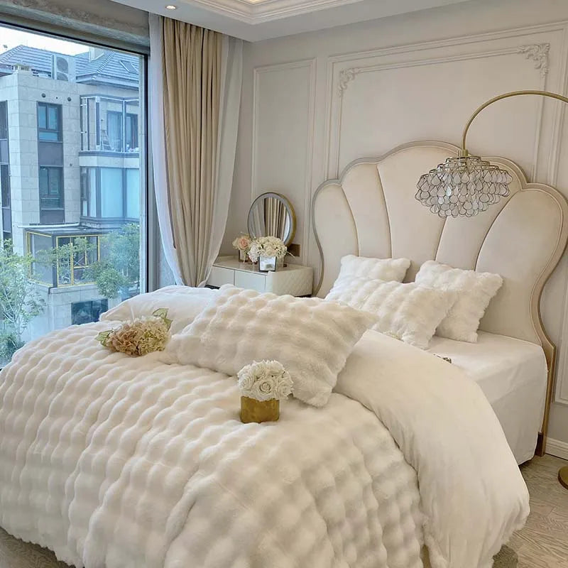 Afralia™ Rabbit Fur Velvet Princess Bedding Set: Duvet, Sheets, Pillowcases, Plush & Soft
