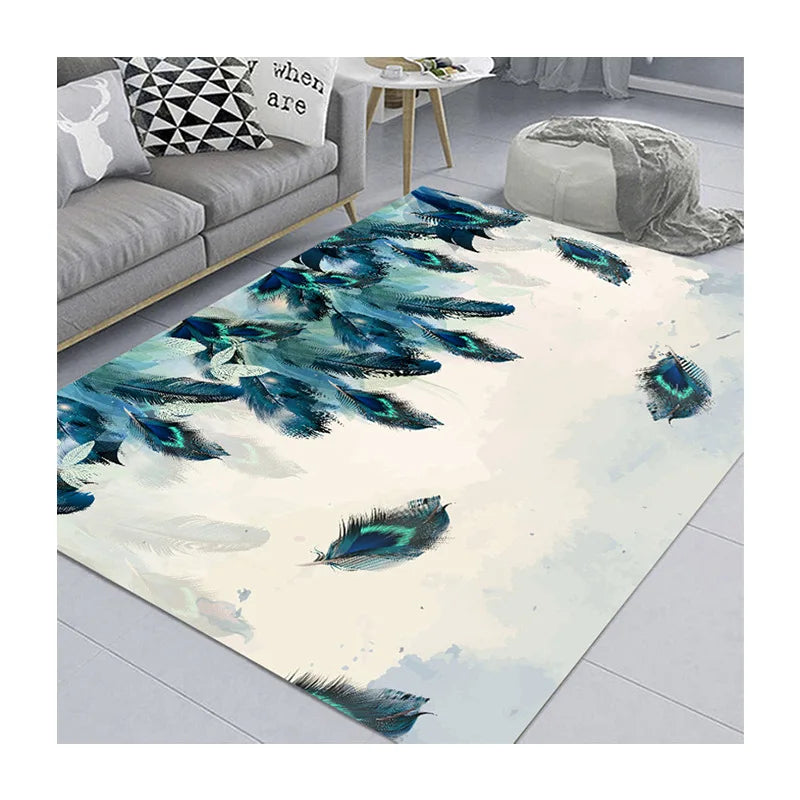 Feather Print Velvety Home Carpets by Afralia™: Quality Rugs for Living Room and Bedroom