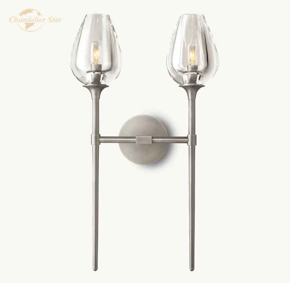 Afralia™ Tulip Glass Double Sconce Crystal Wall Lamp - Modern LED Wall Lighting