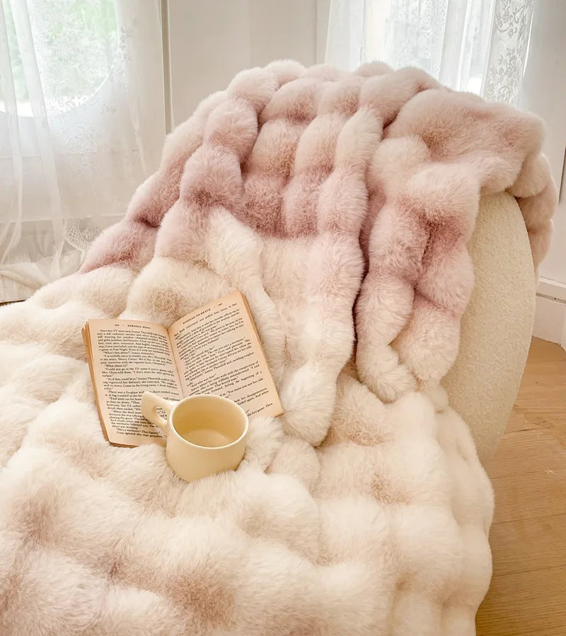 Afralia™ Plush Rabbit Fur Blanket: Ultra Soft Cozy Nap Sofa Cover for Winter Living.