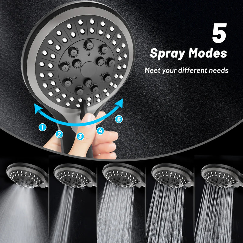 Afralia™ Round Black High Pressure Shower Head 5 Modes Adjustable Water Outlet