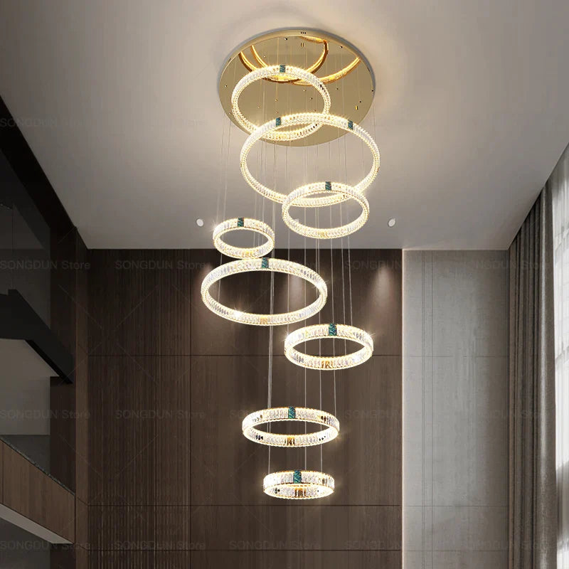 Afralia™ Duplex Crystal Chandelier for Modern Living Room & Empty Stairwell Building