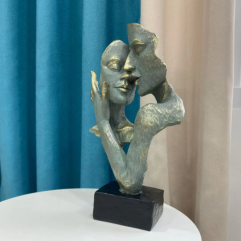 Afralia™ Abstract Art Couple Mask Statue Figurines for Interior Decor & Gifts