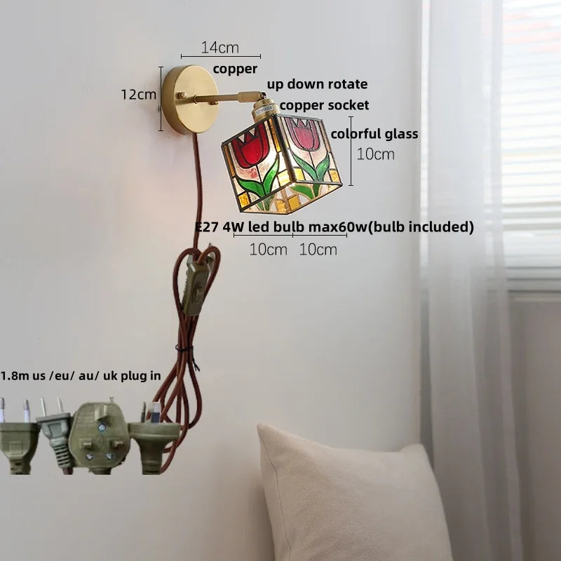 Afralia™ Copper Butterfly Glass Wall Light Fixture Up Down Rotate LED Bedside Lamp