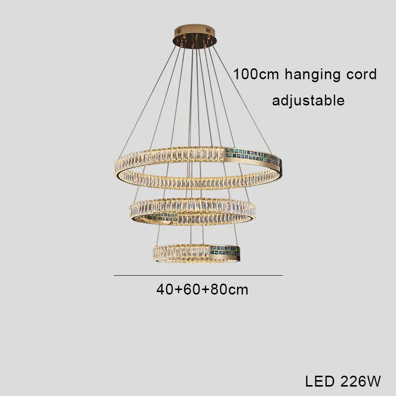 Afralia™ Crystal Ring Ceiling Chandelier | Stainless Steel | Luxury Home Decor