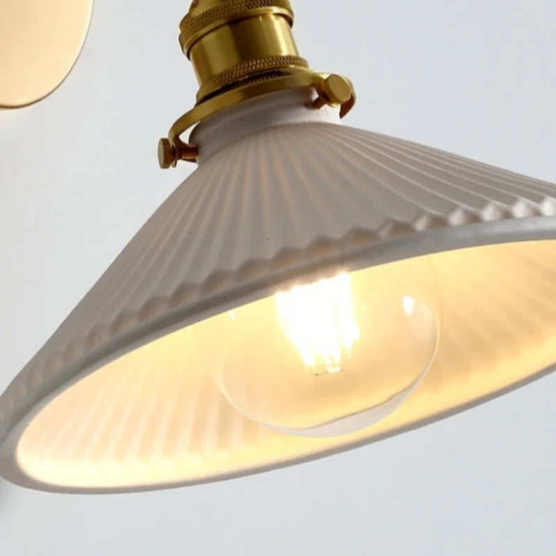 Afralia™ Ceramic Canopy LED Wall Sconce Modern Bedroom Light Fixture