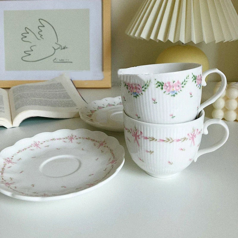 Afralia™ Rose Relief Ceramic Tea Cup Set