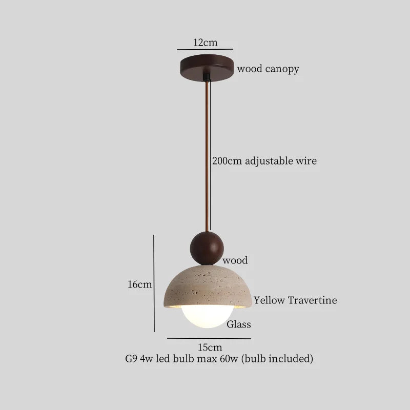 Afralia™ Wabi Sabi Glass LED Pendant Lights Yellow Travertine Vintage Hanging Lamp