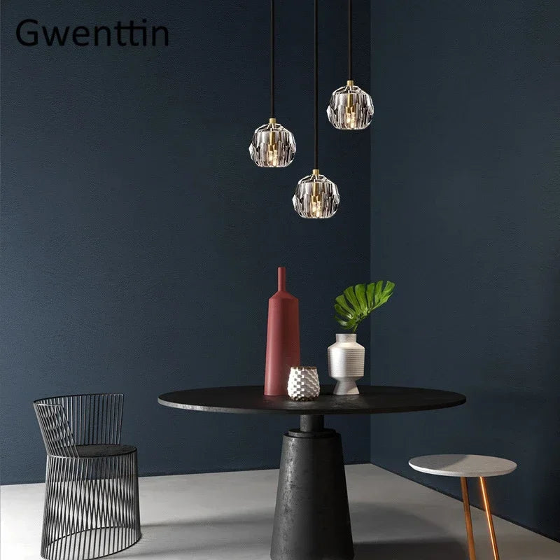 Afralia™ K9 Crystal Pendant Lights: Modern Nordic Gold Hanging Lamp for Living Room, Kitchen Home Decor.