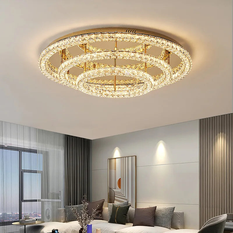 Afralia™ Dimmable Crystal Chandelier Foyer Ceiling Light - Modern Luxury Steel Luminarias