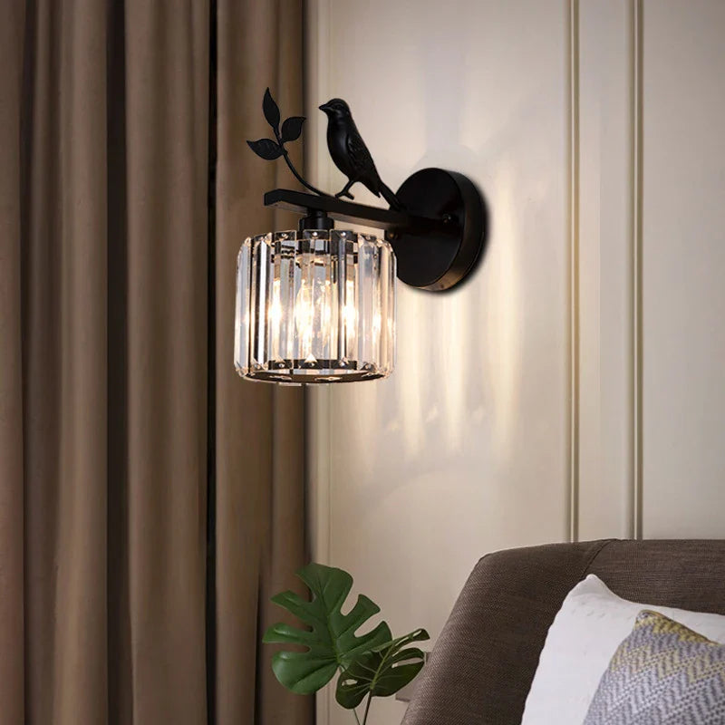 Afralia™ Crystal Bird Wall Lamp: Modern Retro Luxury Light for Living Room Bedroom Aisle