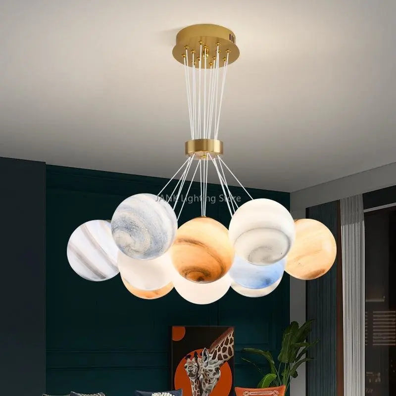 Afralia™ Bubble Ball Pendant Chandelier for Children's Room - Colored Planet LED