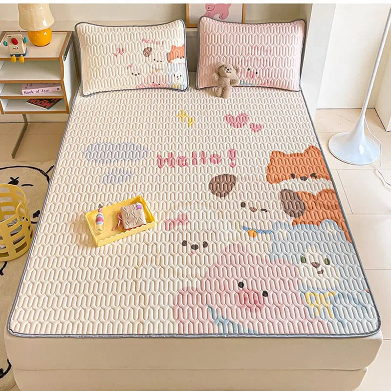 Afralia™ Cartoon Pattern Latex Mattress Set for Home, 3-Layer Rebound Soft Breathable Bed Sheets