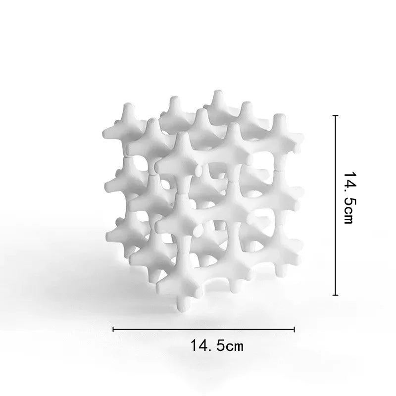 Afralia™ Silver Resin Cube Sculpture Home Decorative Figurine Hollow Layer H27