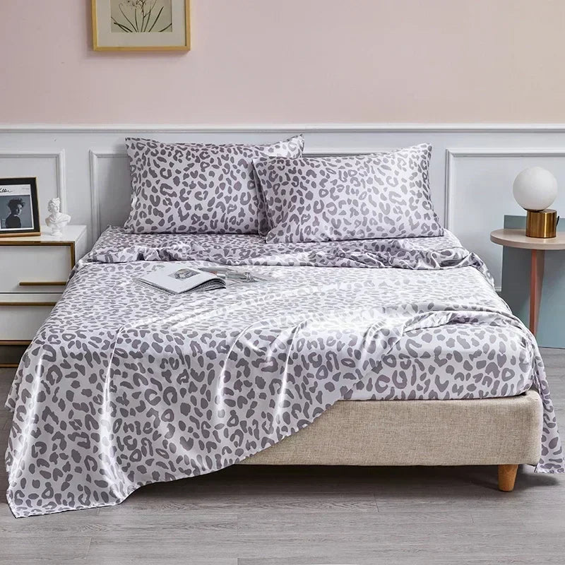 Afralia™ Satin Leopard Print Sheet Set - Queen/King Sizes
