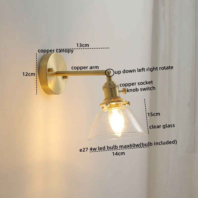 Afralia™ Copper Glass LED Wall Sconce Pull Chain Switch Modern Stair Light Fixtures