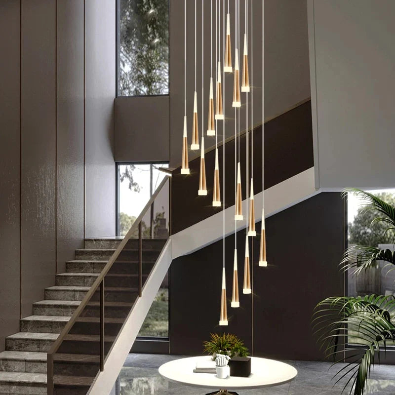 Afralia™ Black Stair Chandelier: Modern Duplex Living Room Dining Room LED Ceiling Light