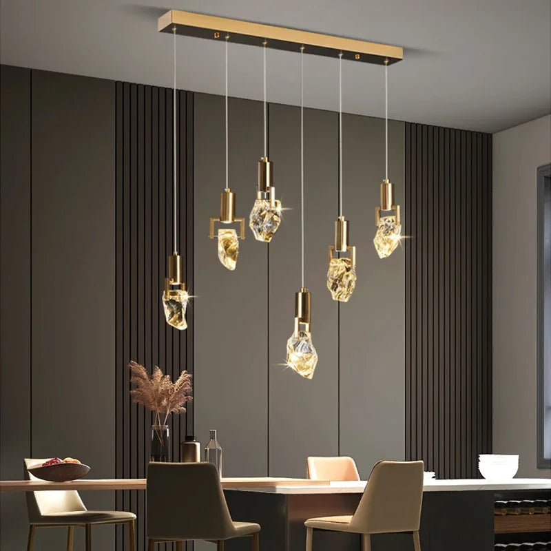 Afralia™ Elegant Diamond Crystal Chandelier LED Light Fixture Gold Home Decor