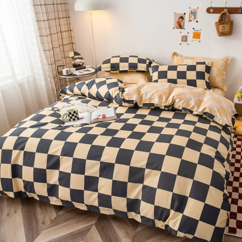 Afralia Checkerboard Pattern Duvet Cover Set - Stylish and Cozy Bedding Kit for Bedroom