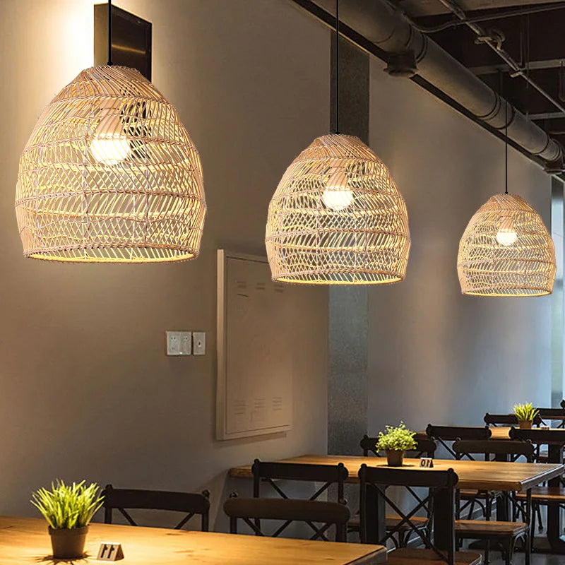 Afralia™ Rattan Pendant Chandelier, E27 Bulb, Ceiling Hanging Light Fixture for Living and Dining Room