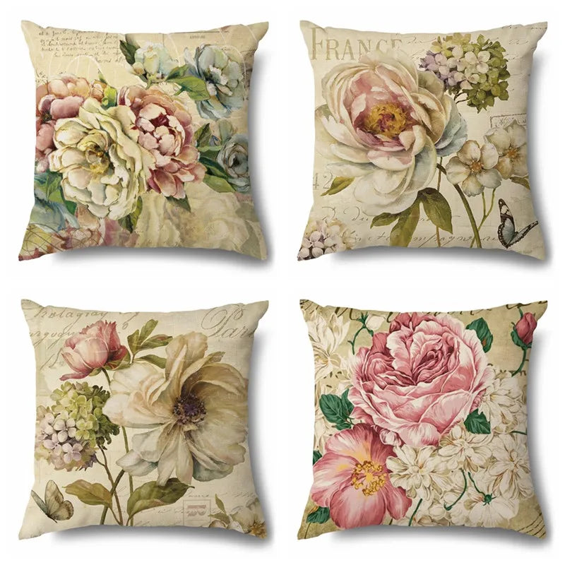 Afralia™ Rose Butterfly Print Cotton Linen Pillowcase for Modern Living Room Decor