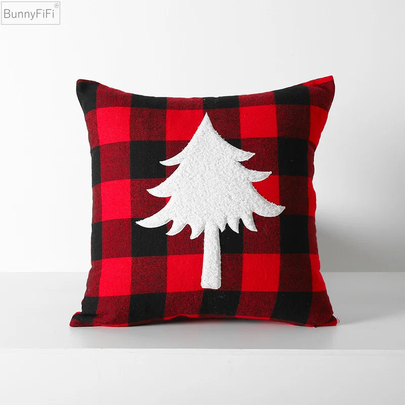 Afralia™ Christmas Plaid Cushion Cover in Red Black Check for Home Sofa Bed