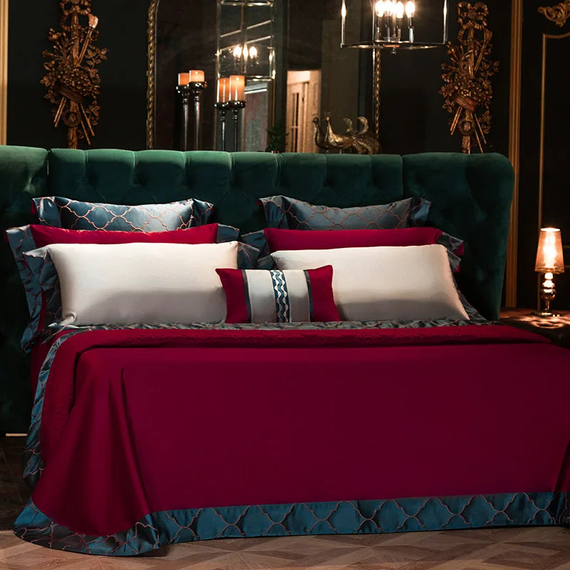 Afralia™ 200S Egyptian Cotton Embroidery Bedding Set: Queen King Linens, Duvet Cover, Sheets