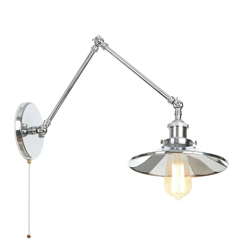 Afralia™ Industrial Lens Vintage Loft LED Wall Lamp with Swing Arms & Pull Chain Switch