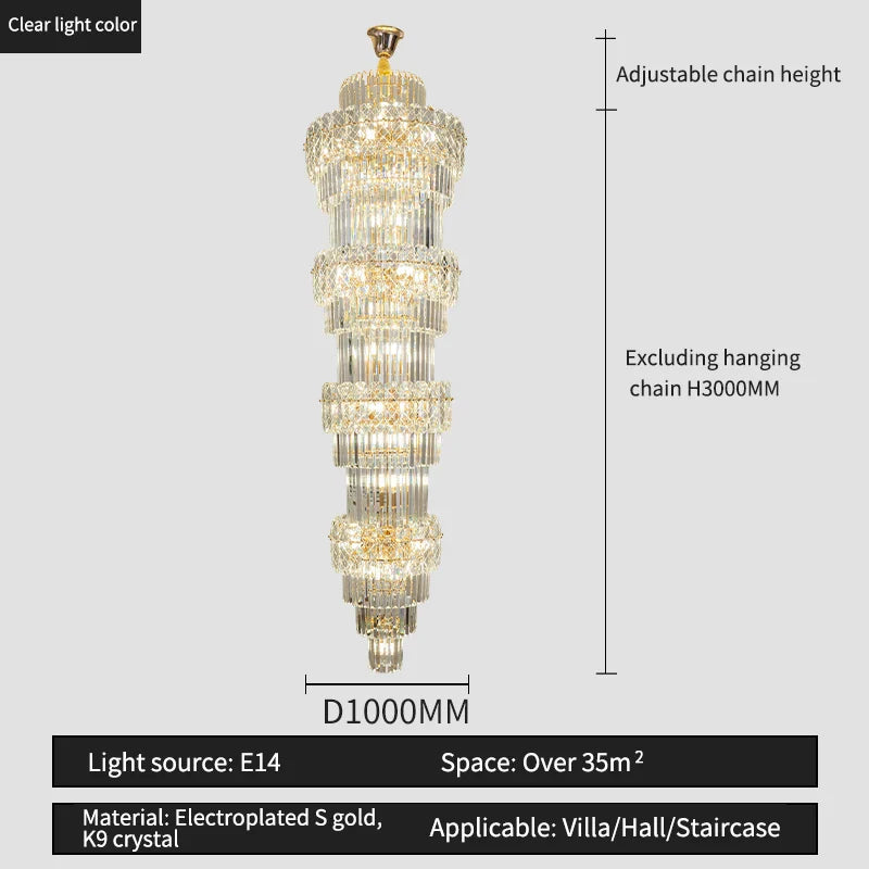 Afralia™ Elegant Crystal Hollow Long Chandelier for Duplex Living Room and Stairwell