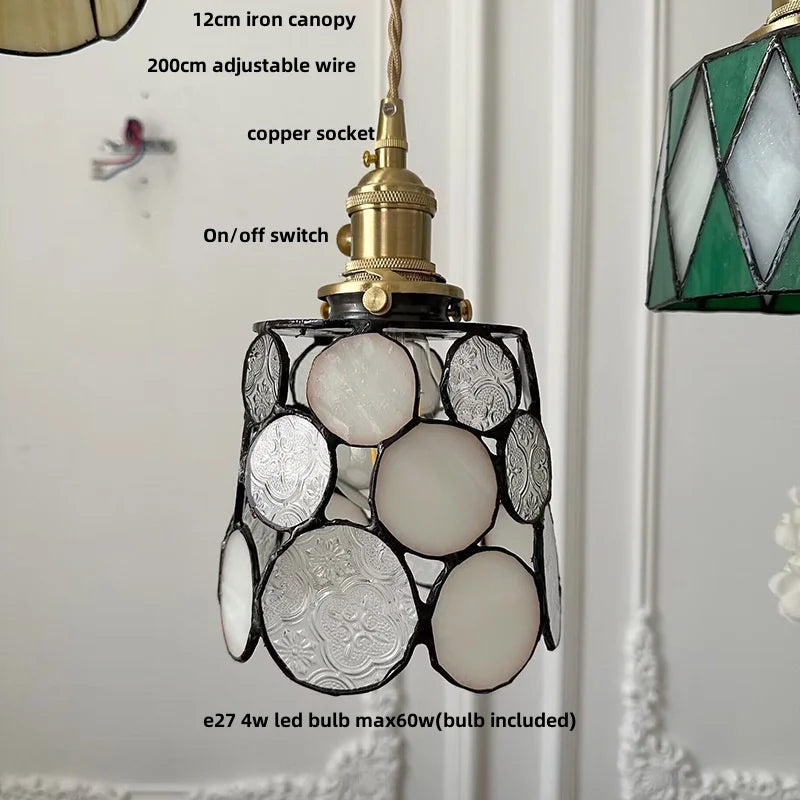 Afralia™ LED Glass & Wood Pendant Lamp Vintage Copper Hanging Lights