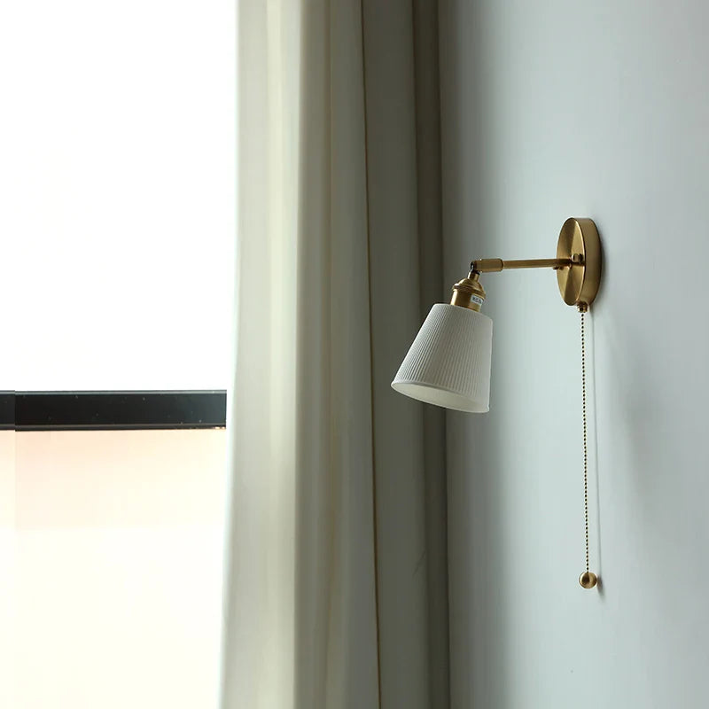 Afralia™ Ceramic LED Wall Sconce with Pull Chain for Bedroom, Living Room, or Bathroom