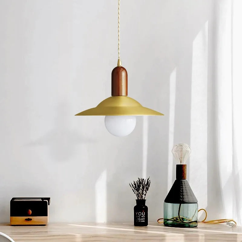 Afralia™ Modern Copper Wood LED Pendant Lamp for Living Dining Bedroom, Nordic Design