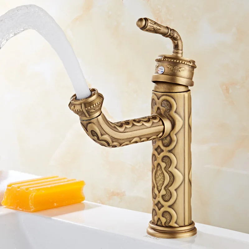 Afralia™ Vintage Antique Brass Basin Faucet with 360° Swivel Spout, Single Handle Mixer