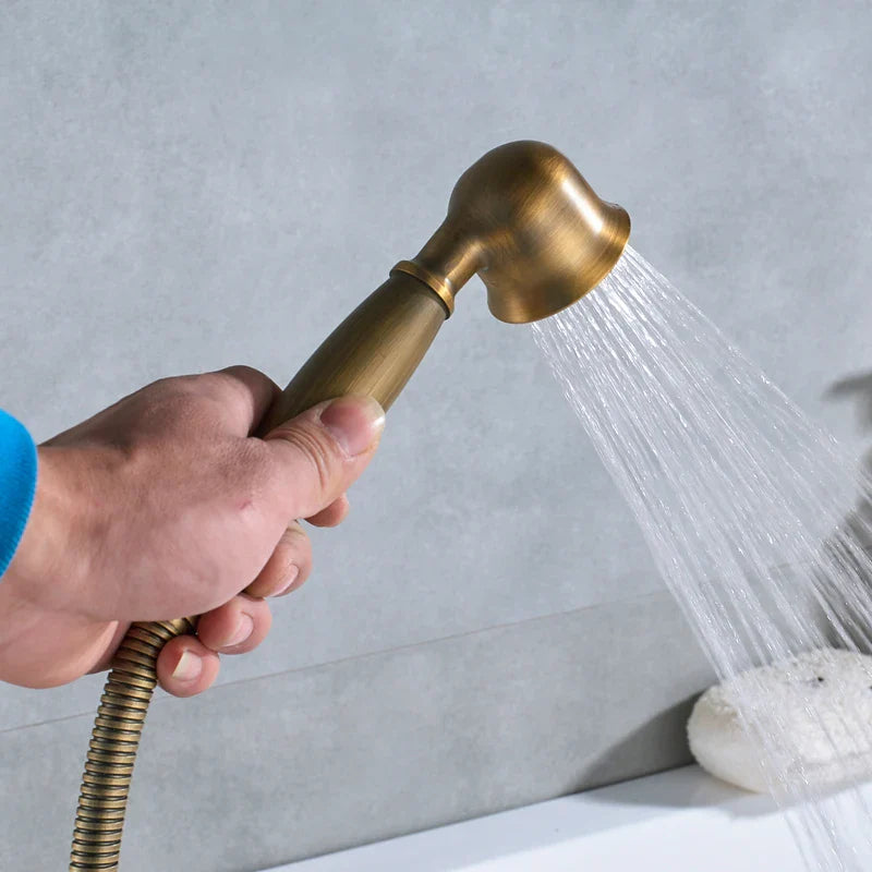 Afralia™ Brass Freestanding Bathtub Filler with Handshower, Dual Handles & Shower Set