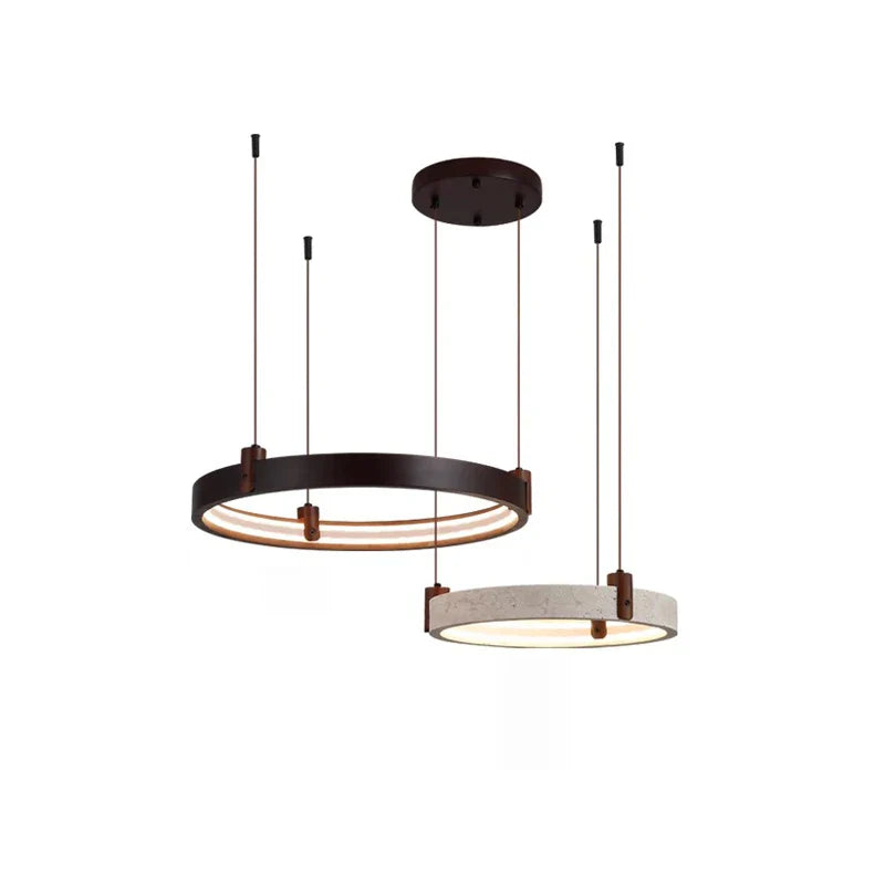 Afralia™ Natural Stone Wood Ring LED Chandelier for Dining & Living Room