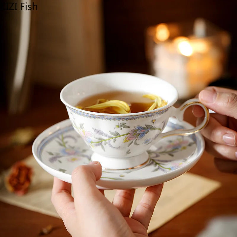 Afralia™ Lace Floral Ceramic Cup&saucer Set for Elegant Dining and Tea Time