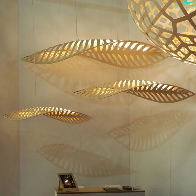 Afralia™ Wood Fish Bone Pendant Light Chandelier - Modern Nordic Style Indoor Hanging Lamp
