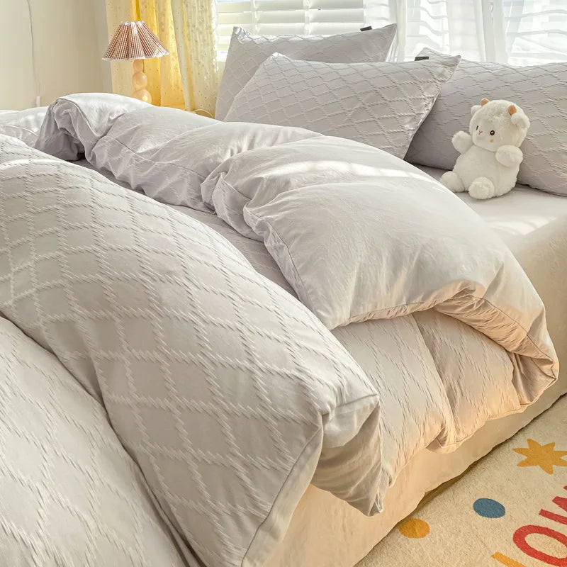 Afralia™ Fresh Bubble Yarn Fabric Bedding Set - Soft, Breathable Duvet Cover with Sheet